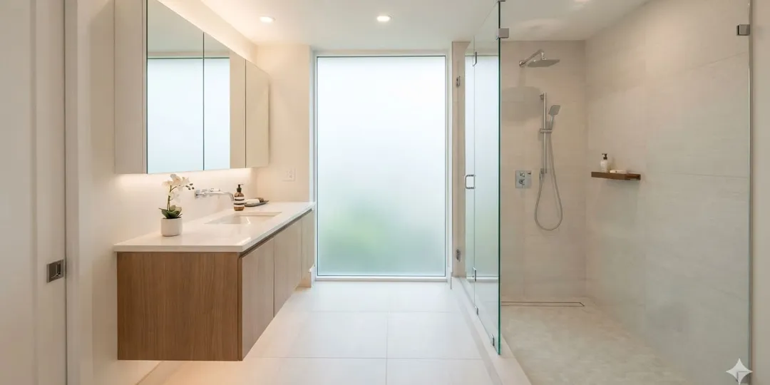 Compact bathroom remodel with space-saving wall-mounted vanity
